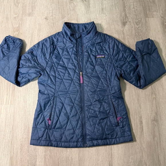 Patagonia Nano Puff Blue Diamond Quilted Coat Jacket Girls Size 10 Full Zip - Picture 2 of 8